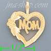 14K Gold Mom Heart w/Flower Dia-Cut Charm Pendant