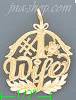 14K Gold #1 Wife w/Flower Dia-Cut Charm Pendant