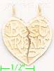 14K Gold Best Friends 2-piece Split Heart Dia-Cut Charm Pendant