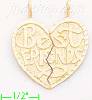 14K Gold Best Friends 2-piece Split Heart Dia-Cut Charm Pendant