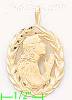 14K Gold Woman Praying Oval Leaf Frame Dia-Cut Charm Pendant