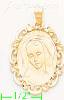 14K Gold Virgin Fancy Oval Frame Dia-Cut Charm Pendant