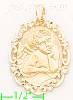 14K Gold Angel Fancy Oval Frame Dia-Cut Charm Pendant