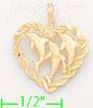 14K Gold Dolphins in Rope Heart Dia-Cut Charm Pendant