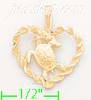 14K Gold Sea Turtle in Rope Heart Dia-Cut Charm Pendant