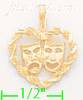 14K Gold Comedy & Tragedy Masks in Rope Heart Dia-Cut Charm Pend