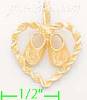 14K Gold Shoes in Rope Heart Dia-Cut Charm Pendant
