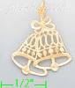 14K Gold Bells Dia-Cut Charm Pendant