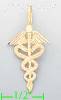 14K Gold Caduceus Medical Profession Symbol Dia-Cut Charm Pendan