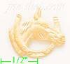 14K Gold Horse Head Horseshoe Dia-Cut Charm Pendant