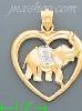 14K Gold Elephant in Heart 2Tone Charm Pendant