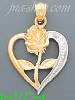 14K Gold 2Tone Rose in Heart 2Tone Charm Pendant