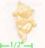 14K Gold Teddy Plush Bear Dancing Dia-Cut Charm Pendant