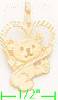 14K Gold Teddy Plush Bear w/Heart Dia-Cut Charm Pendant