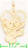 14K Gold Teddy Plush Bear w/Heart Dia-Cut Charm Pendant