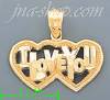 14K Gold I Love You Double Heart Charm Pendant