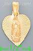 14K Gold Virgin of Guadalupe Heart Stamp Charm Pendant