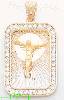 14K Gold Crucifix Round Rectangle 3Color Stamped CZ Charm Pendan