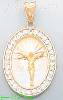 14K Gold Crucifix Oval 3Color Stamped CZ Charm Pendant