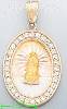 14K Gold Virgin of Guadalupe Oval 3Color Stamped CZ Charm Pendan