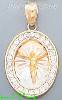 14K Gold Crucifix Oval 3Color Stamped CZ Charm Pendant