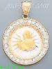 14K Gold Jesus Sacred Heart Round 3Color Stamped CZ Charm Pendan