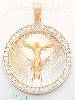 14K Gold Crucifix Round 3Color Stamped CZ Charm Pendant
