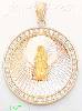 14K Gold Virgin of Guadalupe Round 3Color Stamped CZ Charm Penda