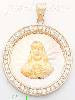 14K Gold Jesus Sacred Heart Round 3Color Stamped CZ Charm Pendan