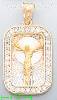 14K Gold Crucifix Round Rectangle 3Color Stamped CZ Charm Pendan