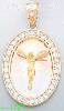 14K Gold Crucifix Oval 3Color Stamped CZ Charm Pendant