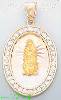 14K Gold Virgin of Guadalupe Oval 3Color Stamped CZ Charm Pendan