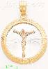 14K Gold Crucifix w/Greek Design Frame Round Stamp Charm Pendant