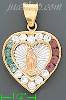 14K Gold Virgin of Guadalupe Heart Stamp Charm Pendant