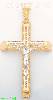 14K White Yellow Gold Large 2Tone Crucifix Tubular Cross w/Cutou