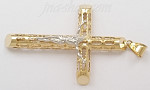 14K White Yellow Gold Large 2Tone Crucifix Tubular Cross w/Cutou