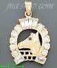 14K Gold Horse Head Horseshoe CZ Charm Pendant