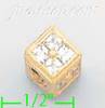 14K Gold Cube Slider CZ Charm Pendant