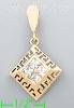 14K Gold Diamond Shape Greek Design CZ Charm Pendant