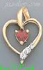 14K Gold White & Red Heart CZ Charm Pendant