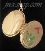 14K Gold Enamel Dia-Cut & Etched Flower Oval Italian Locket Char