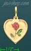 14K Gold Heart w/Rose Picture Charm Pendant