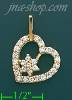 14K Gold Heart w/Flower CZ Charm Pendant