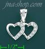 14K Gold Double Open Heart CZ Charm Pendant