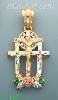14K Gold Triple Crucifix Fancy CZ Cross Charm Pendant
