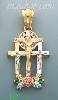 14K Gold Triple Crucifix Fancy CZ Cross Charm Pendant
