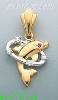 14K Gold Dolphin Jumping Through Hoop CZ Charm Pendant