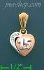 14K Gold 15 Años Heart CZ Charm Pendant