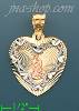 14K Gold Virgin of Guadalupe Heart 3Color Stamp Charm Pendant