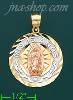 14K Gold Mis 15 Años Virgin of Guadalupe 3Color Stamp Charm Pend